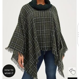 🆕 OLIVE PLAID PONCHO - PLUS SIZE